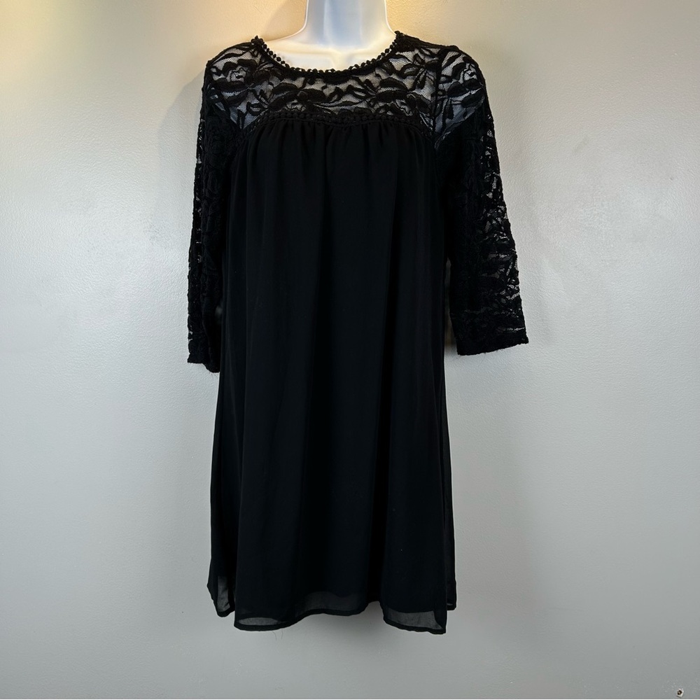 VTG As U Wish Baby Doll Dress Womens Medium Lace Top & Sleeves Lined Y2K‎ Goth